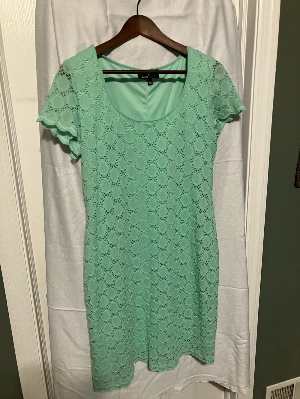 Avenue Mint Green Eyelet Scoop Neck Dress